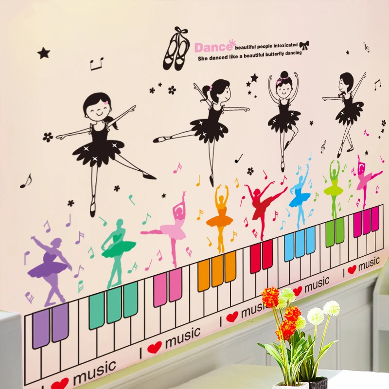 [SHIJUEHEZI] Ballet Dancers Wall Stickers PVC Material DIY Wall Art for