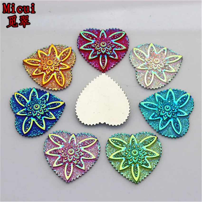 Micui 20pcs 30mm AB Color Resin Rhinestones Flat Back Heart Gems Button For Clothes Dress Crafts Garment decoration ZZ529 | Дом и сад