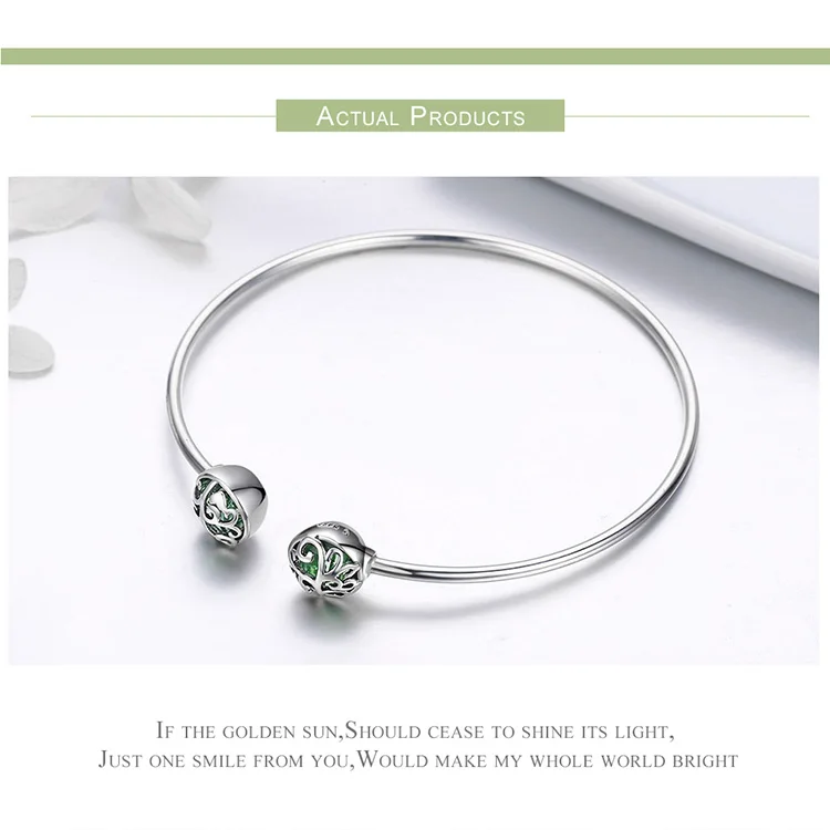 Аутентичные стерлингового серебра 925 Весенняя коллекция зеленое дерево жизни незамкнутные браслеты для Серебряный браслет для женщин модные ювелирные изделия