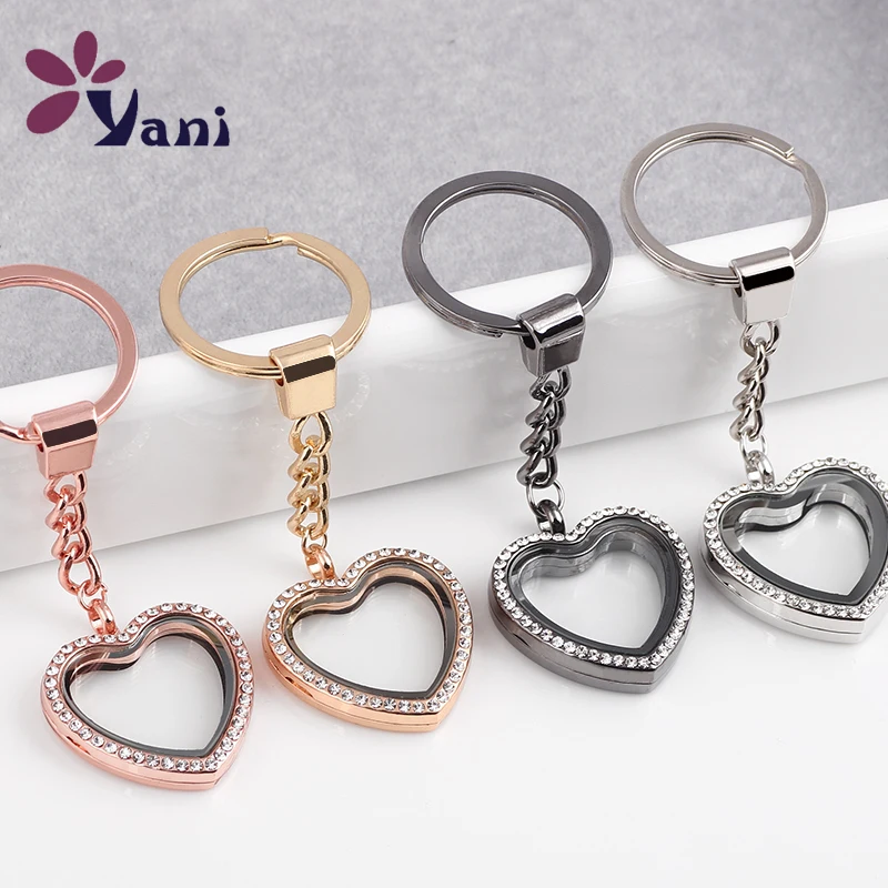 

Factory Price New Items 4 Color Alloy Living Heart Key Chain Locket With Rhinestone KC116#