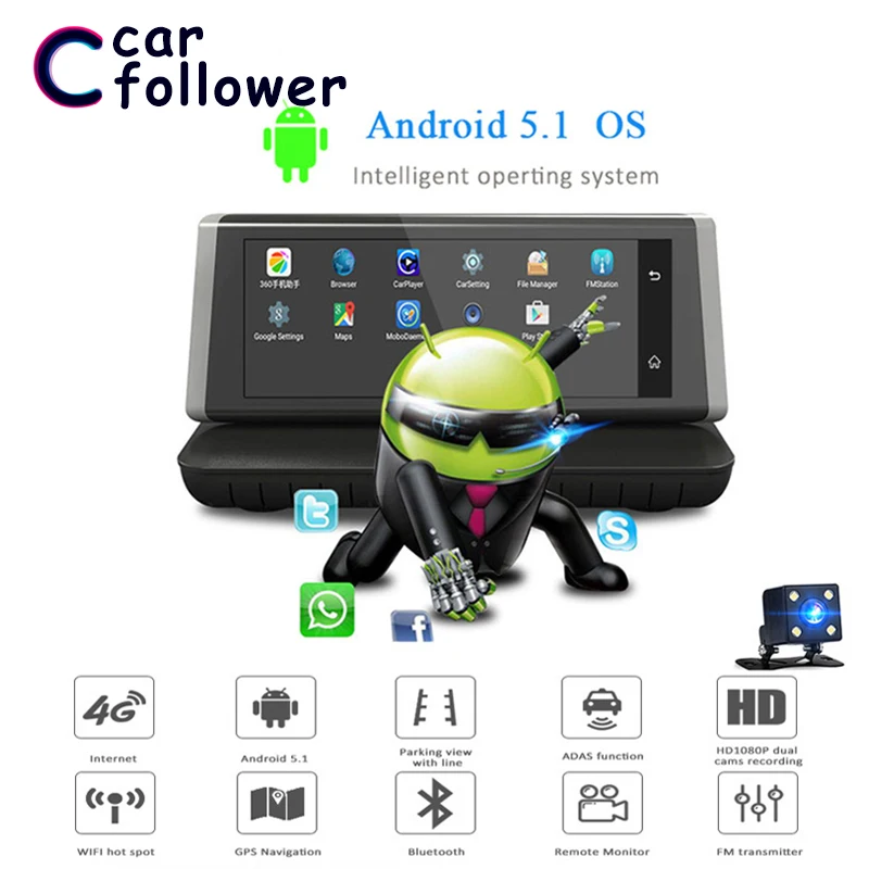 8 &quot4 г Wi Fi Android 5 1 Автомобильный цифровой видеорегистратор HD 1080 P регистраторы