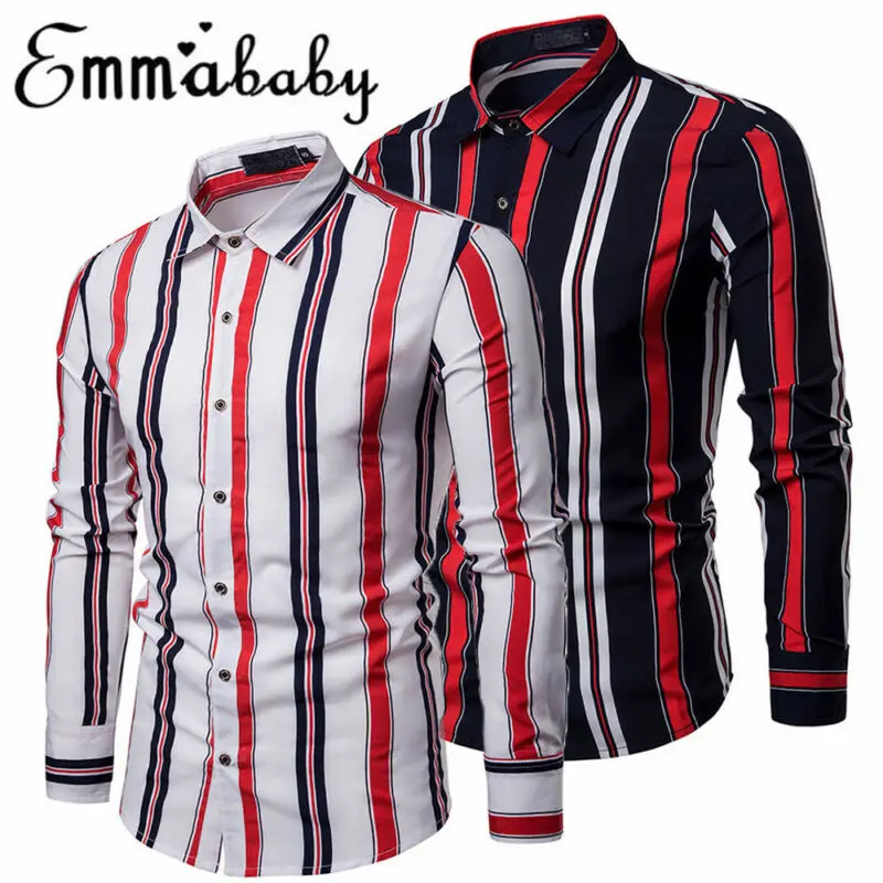 

Newest stripe spring Fashion Mens Luxury Casual Stylish Slim Fit Long Sleeve Casual Shirts white black Chemise Homme