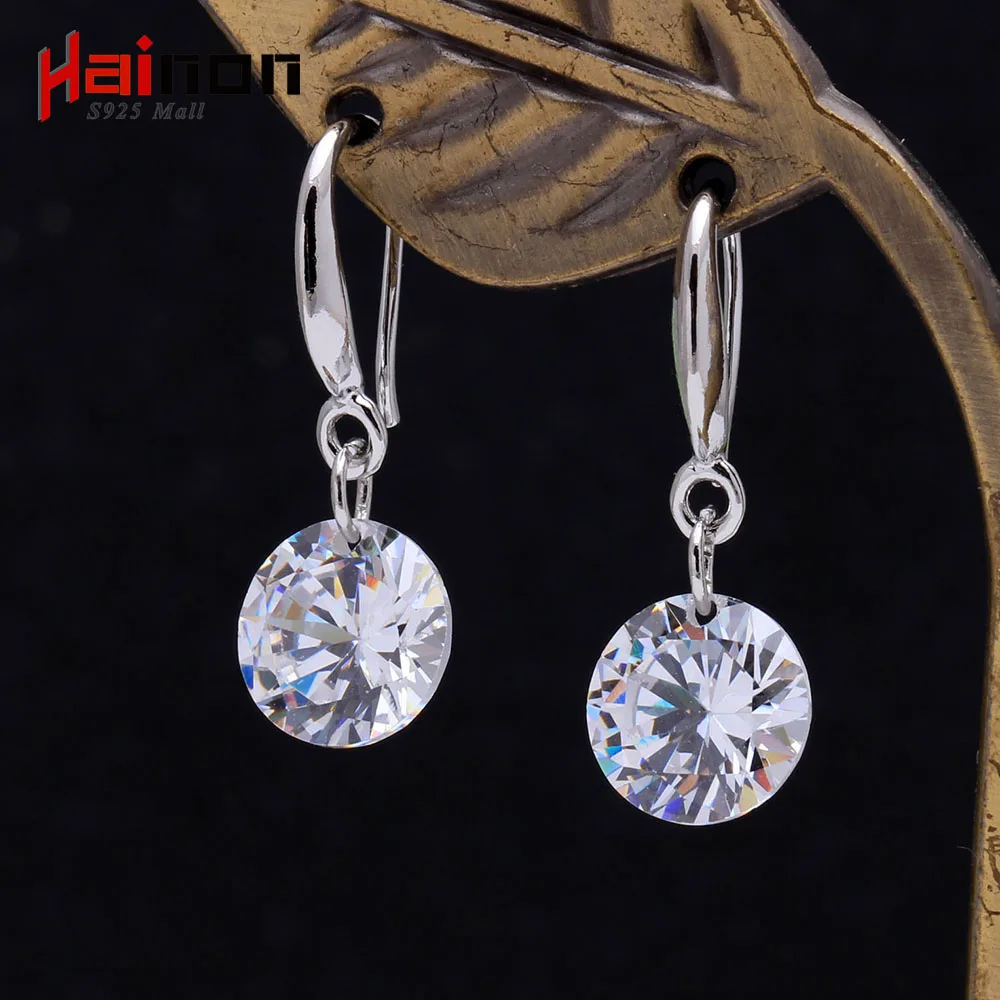 

white round zircon luxury women drop earring Vintage women bridal engagement lady silver plated Czech crystal earrings jewelry