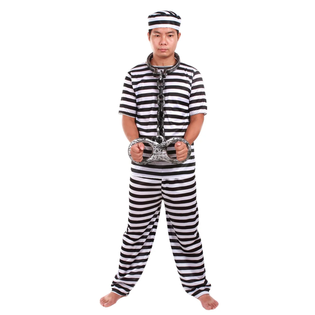 Хэллоуин Косплэй полосатый заключенный костюм униформа для Для мужчин Для женщин Хэллоуин Классик Зека платье для Для женщин одежда заключенных