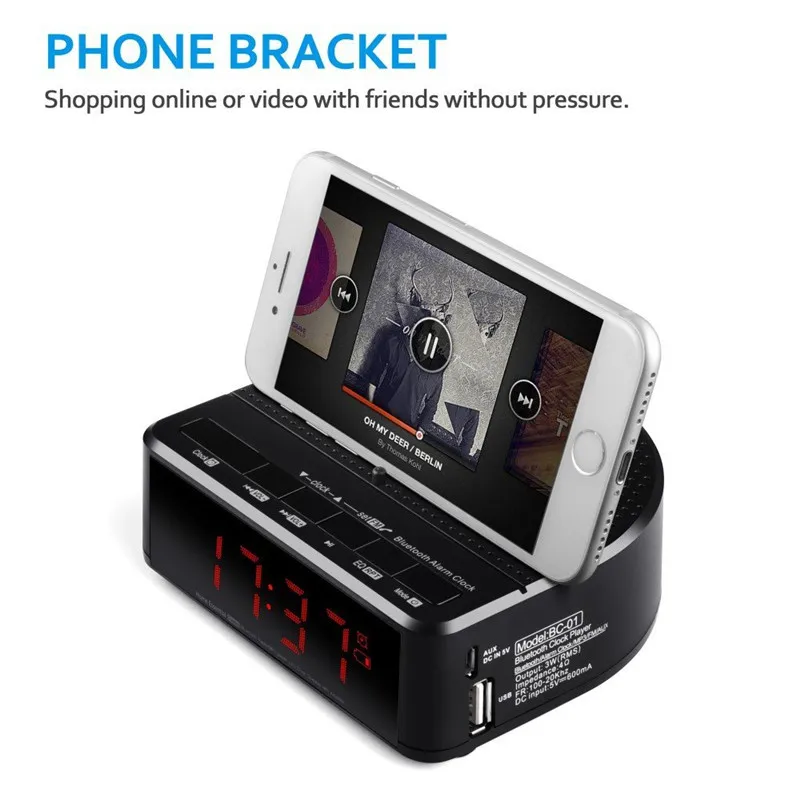 Price HOT Digital Alarm Clock Radio with Bluetooth Speaker,Red Digit Display with 2 Dimmer,FM radio, USB Port Bedside led Alarm Clock