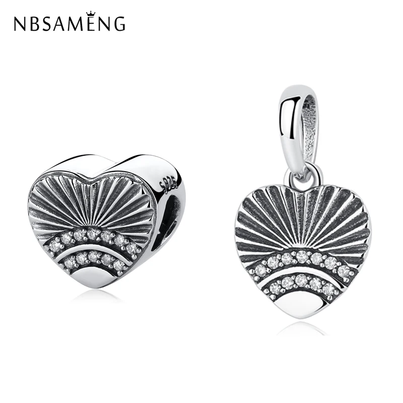 

Original 100% 925 Sterling Silver Charm Fan Of Love Heart Crystal Bead Pendant Charm Fit Pandora Bracelet Women DIY Jewelry Gift