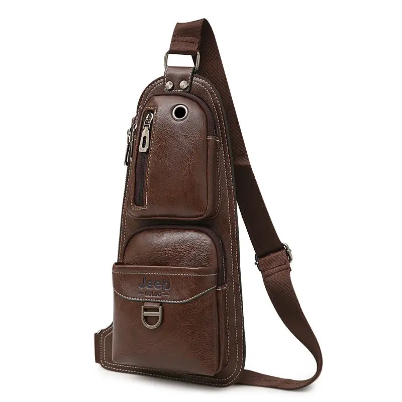 JEEP BULUO, Брендовые мужские сумки через плечо, новинка, хит, сумка через плечо, известный бренд, мужские кожаные сумки на ремне, модные, повседневные - Цвет: 6196 Brown