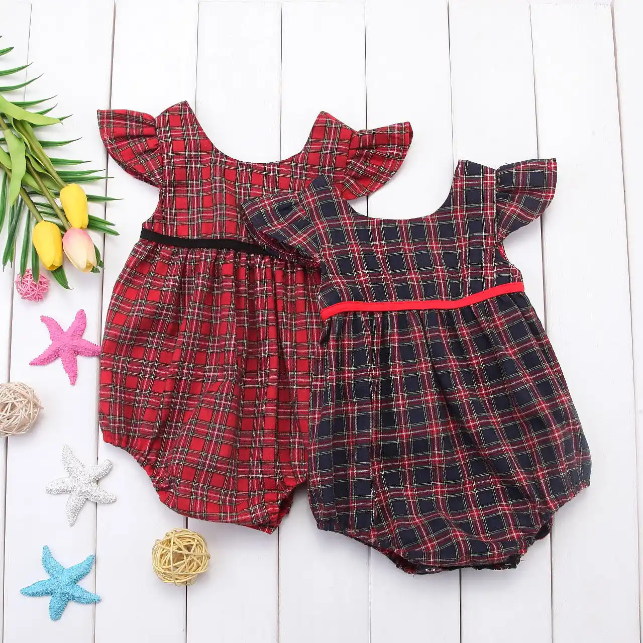 baby plaid romper