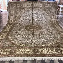 YILONG 9'x12' Традиционный персидский шелковый ковер ручной работы Классический медальон белый и желтый цветочный ковер(WY318A9x12