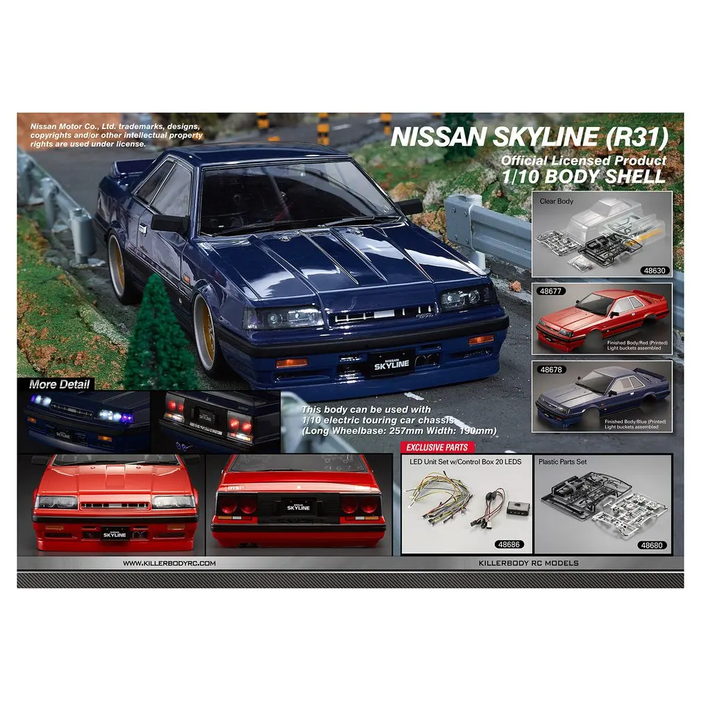 

Killerbody Nissan Skyline (R31) Clear Body for 1/10 Electric Touring Car Exquisite Mechanical Work Portable Size