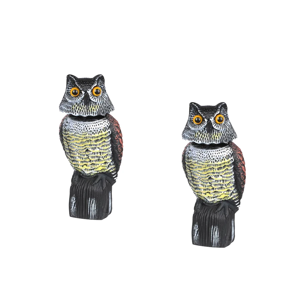 2pcs Bird Scarecrow Fake Horned Owl Decoy, Bird Repellent Garden Protectors, Natural Pest Deterrent Scarecrow Rotating Head