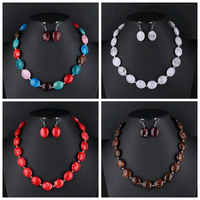 

Indian Color Beads Jewelry Sets For Women African Statement Choker Necklace And Earrings Set Fashion Jewellery