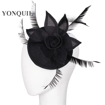 

17 colors elegant fascinators imitation sinamay feather wedding headwear event occasion cocktail hats black millinery headpiece