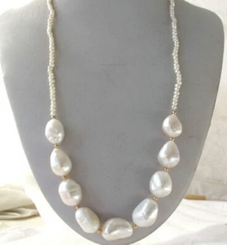 

ddh001608 Large White Baroque&Small Nugget Baroque Freshwater Pearl Necklace 25"