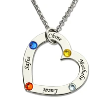 AILIN Engraved Birthstone Heart Necklace in Silver Children Names Mother Necklace Family in Your Heart Jewelry for Mom AILIN Engraved Birthstone Heart Necklace in Silver Children Names Mother Necklace Family in Your Heart Jewelry for Mom