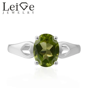 

LeiGe Jewelry Real Peridot Rings Proposal Ring Oval Cut Green Gemstone Ring August Birthstone Ring 925 Sterling Silver Gifts