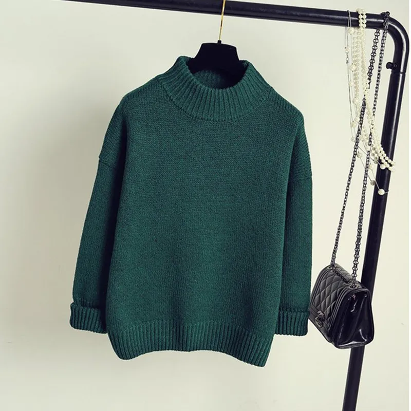 YAGENZ, весенне-осенний свитер, женская уличная одежда, Harajuku, Корейская водолазка, утолщенный вязаный свитер, теплый пуловер, женский свитер, 259 - Цвет: Dark green