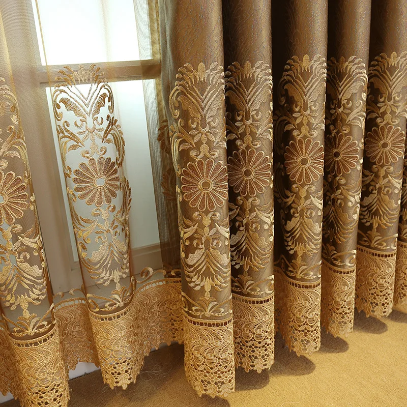 Европейский стиль роскошная вилла Высокая точность вышитые кофейного цвета шторы для гостиной столовой спальни