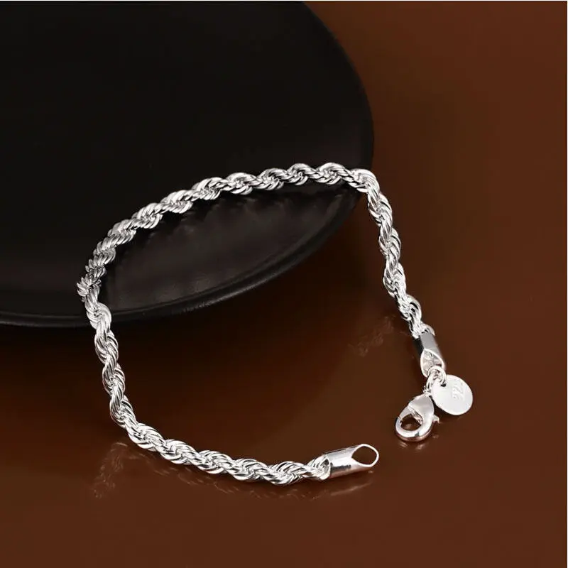 

Fashion New s Jewelry Best Gifts Silver Plated Bracelet Men Flat Sideways Chain High Quality