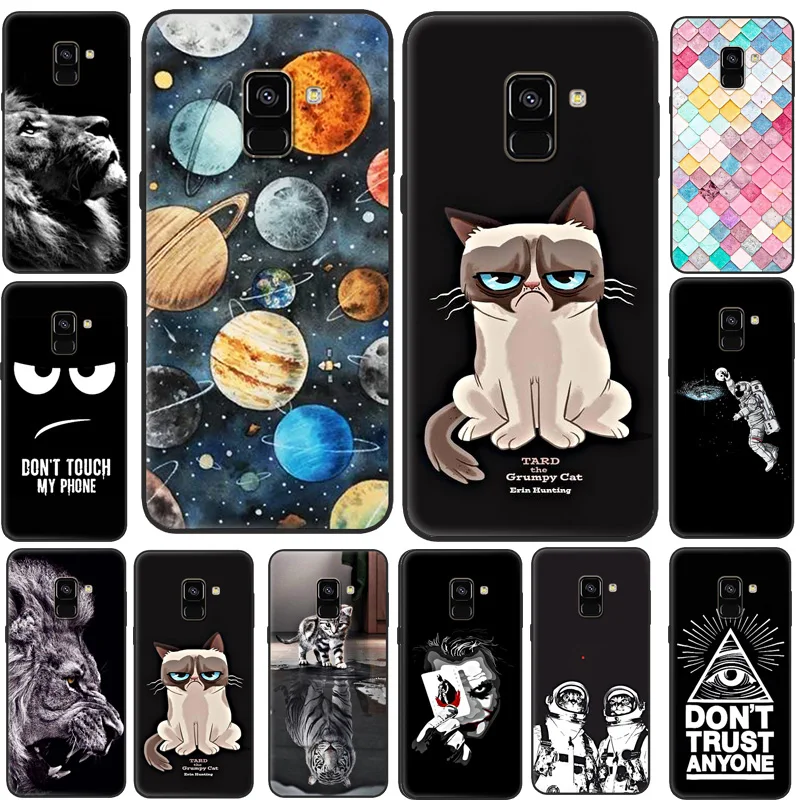 

For Samsung A8 2018 Cover Cute Cartoon Black Silicone Planet Animal Tiger Phone Case For Samsung Galaxy A8 Plus 2018 A8+