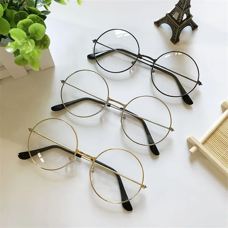 

Fashion Vintage Metal Frame Clear Lens Glasses Nerd Geek Eyewear Classic Couples Eyeglasses Oversize Retro Round Circle Eyeglass