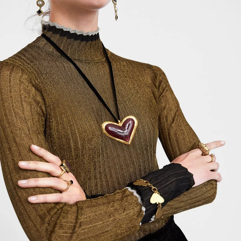 

Heart Stone Pendants Women ZA Necklaces 3 Styles Bohemian Short Chain Punk Choker Neck Jewelry NT189