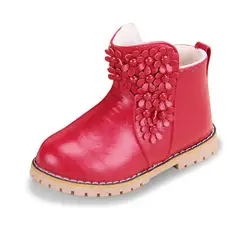Для девочек зимние сапоги Обувь для девочек принцесса теплый flowr Снегоступы дети Туфли без каблуков ботильоны плюшевые полусапожки