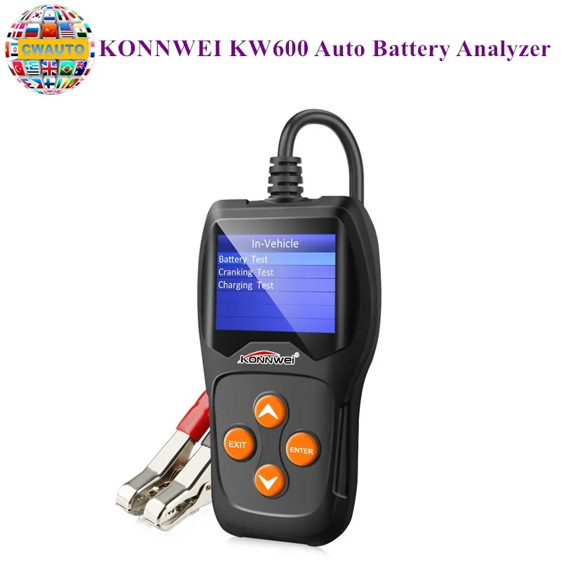 KONNWEI KW600 автомобиля Батарея анализатор 100 для 2000CCA автомобильный тестер топливной форсунки 12V Цифровой Цвет Экран производство электроэнергии