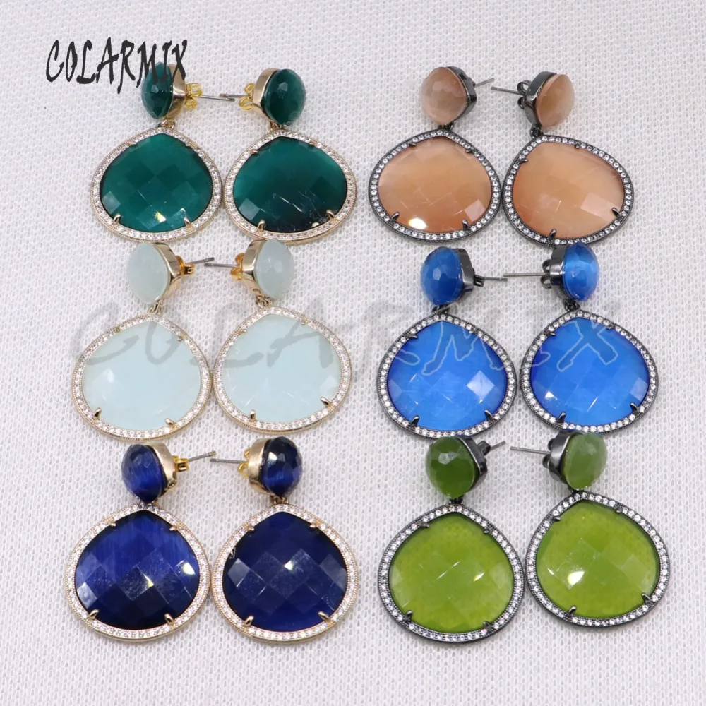 Wholesale Round crystal stone earrings Faceted stone earrings Mix color
