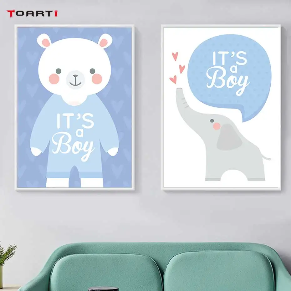 Cartoon Animals Elephant Prints Posters Baby Funny Quotes Canvas Painting On The Wall Kids Nursery Bedroom Art Picture Home Deco (2)