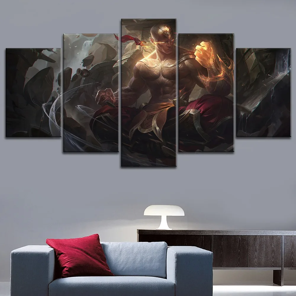 

5 Pieces Canvas Printing Game League of Legends Lee Sin Poster Type Style Framed Home Decorative Wall Artwork Modular Pictures