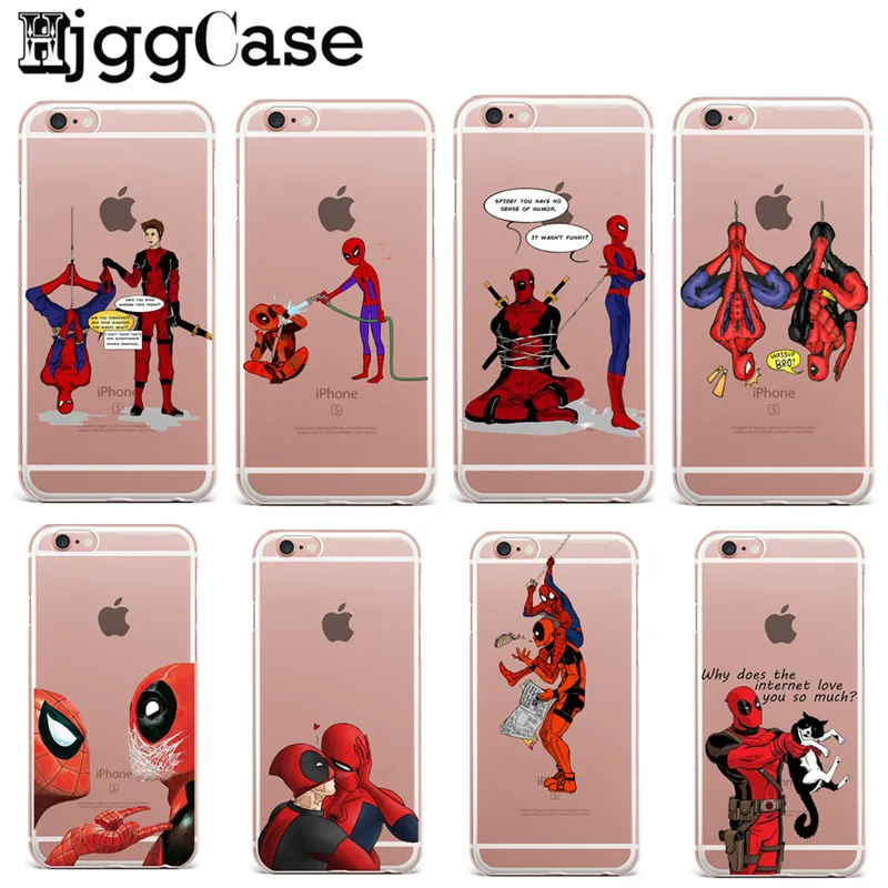 

Funny Spiderman Comics Deadpool Marvel TPU Cases For Fundas iPhone 6 Case SE 5S 6 6S 7 Plus Case Soft Silicone Protective Cover