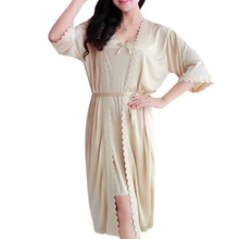 Женский длинный халат кимоно Ночная рубашка пижама комплект для сна из искусственного шелка летняя Ванна