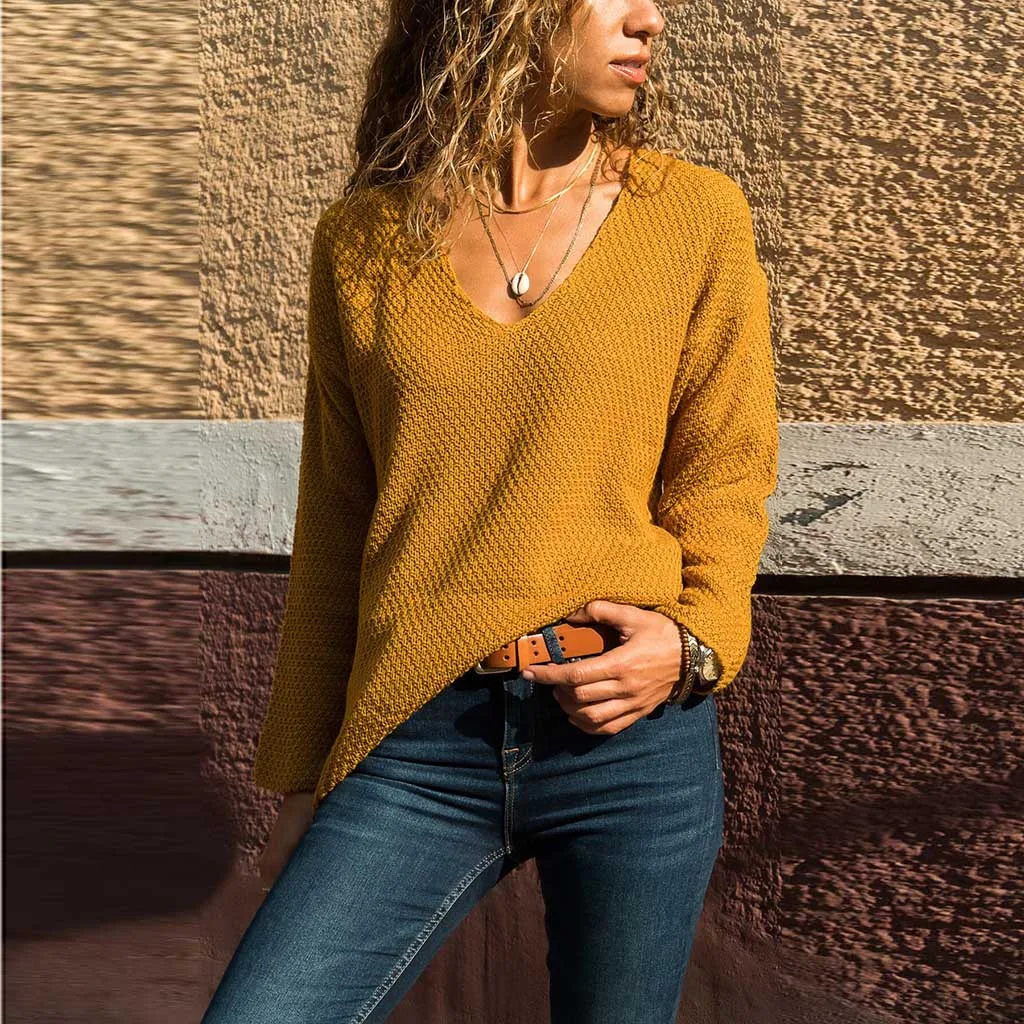 Pull femme, сексуальный, v-образный вырез, однотонный, с длинными рукавами, тонкий, черный, женский свитер-пуловер, Повседневный свитер, Mujer, одежда, джемперы
