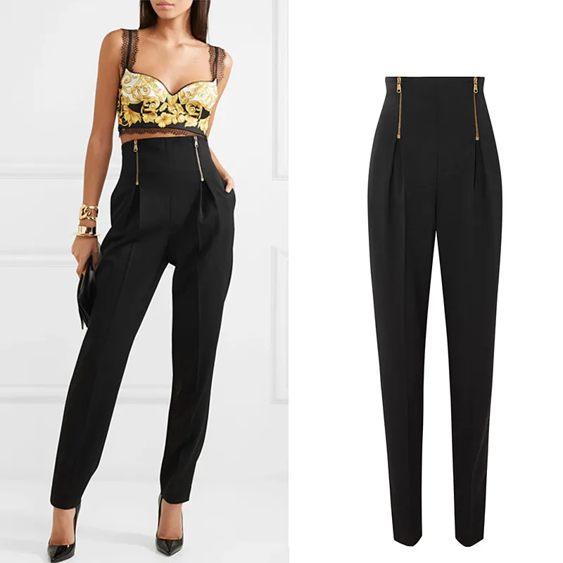 

Longer Size fit 160cm-200cm height slim floor pants female Fashion brand England style was thin pleated pencil trousers WQ1888