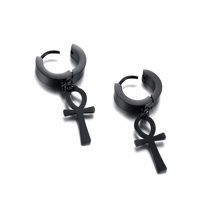 

Men Ear Stud Circle Round Cross Huggie Earrings for Men Small Crucifix Cuff Earings Hip Hop Male Jewelry