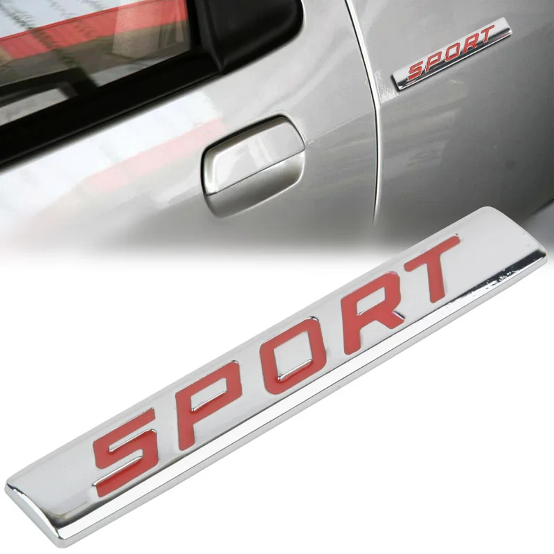 

Mayitr 3D Metal SPORT Emblem Sticker Car Side Body Trunk Badge Decal Silver + Red Sticker For Toyota Highlander BMW Car Styling
