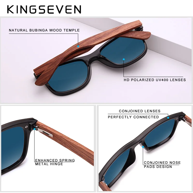 KINGSEVEN бренд, деревянные Винтажные Солнцезащитные очки, мужские поляризационные Плоские линзы, без оправы, квадратная оправа, женские солнцезащитные очки Oculos Gafas