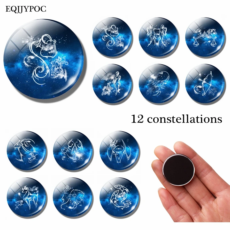 

Classic 30 MM Glass Dome 12 Constellation Pattern Refrigerator Decoration Magnetic Stickers Fridge Magnet Birthday Gift Souvenir