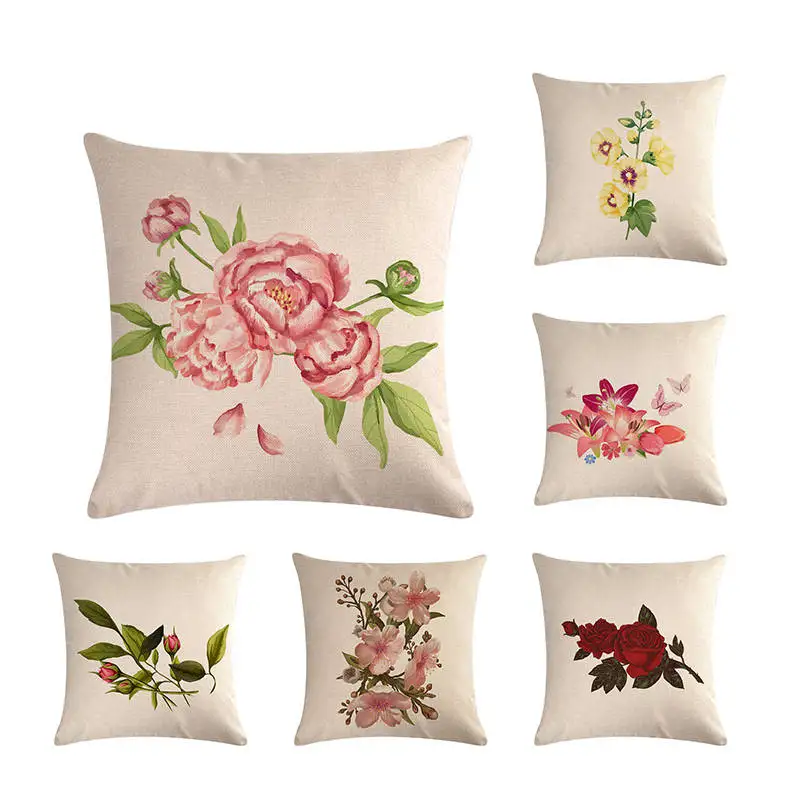 cheap 45x45cm Vintage style Decorative throw pillow cover case Flowers cotton linen retro cushion cover for sofa home decor ZY605