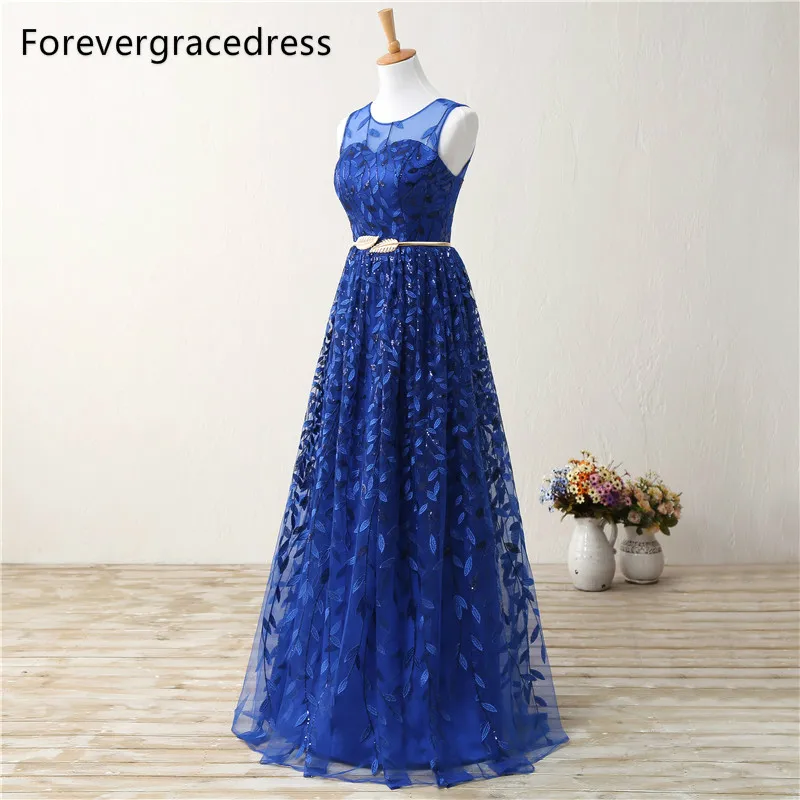 Forevergracedress линии длинное вечернее платье Новый стиль синий экипажа Средства ухода за кожей шеи без рукавов официальная Вечеринка платье