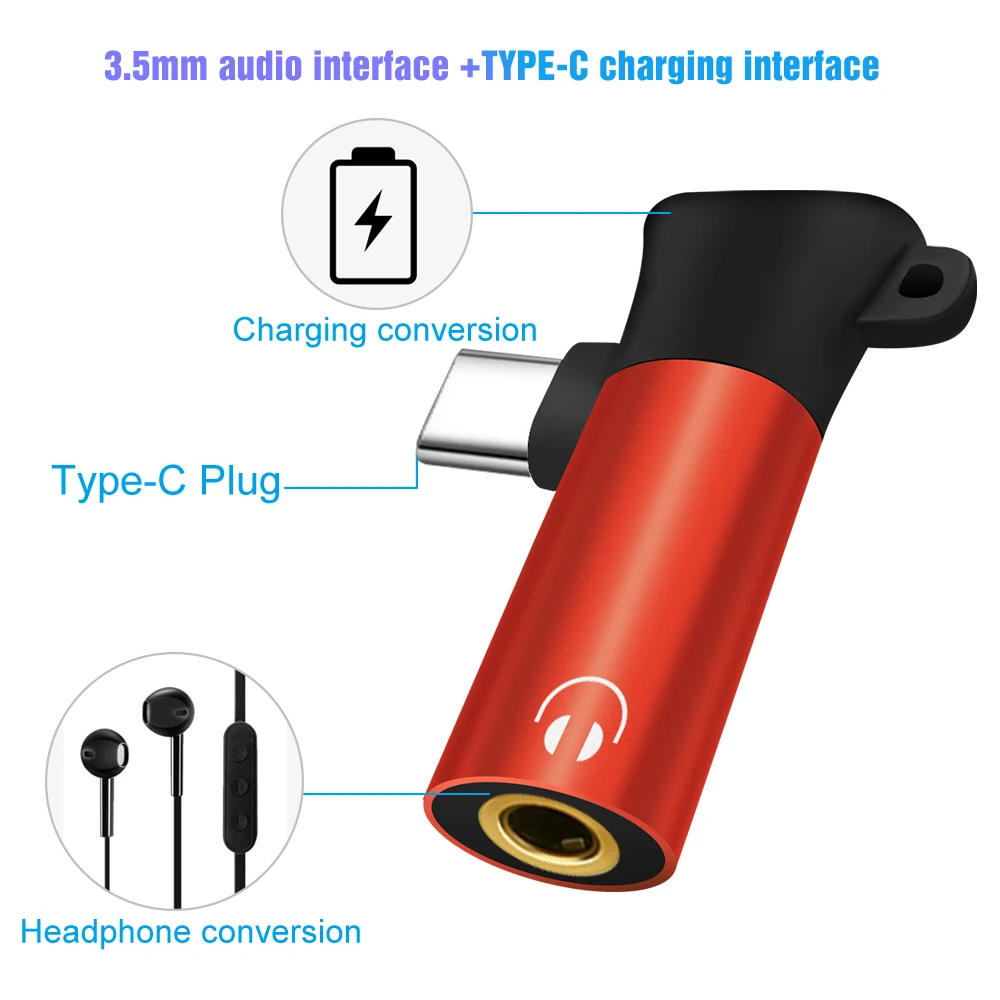 2 в 1 Тип C до 3,5 мм разъем для зарядки наушников конвертер usb type-C аудио адаптер для Xiaomi mi 8 9 Красный mi Note 7 6 type C телефонов