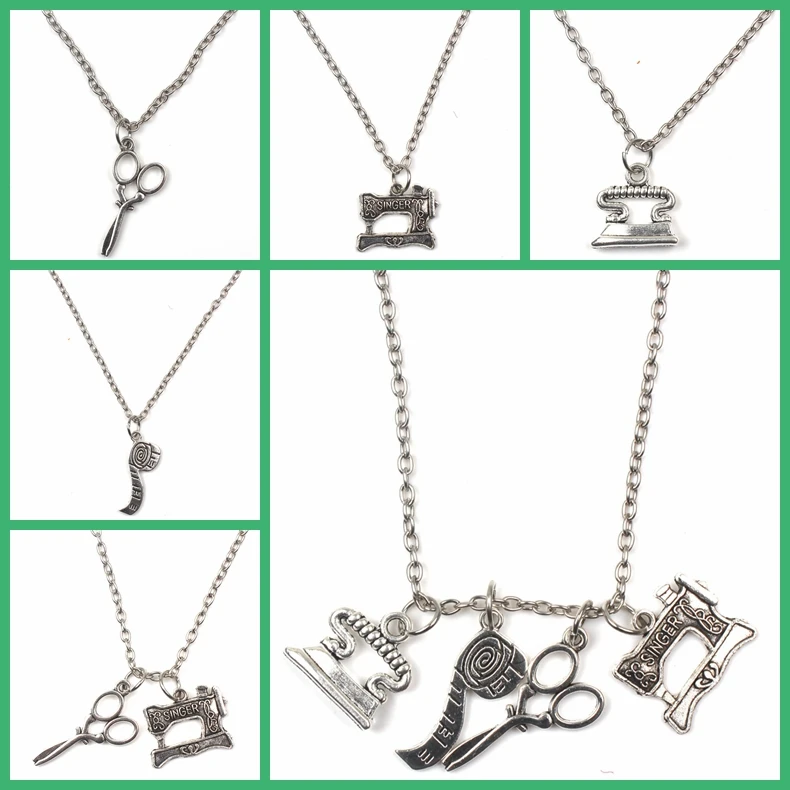 

1pcs Fashion Accessories Sewing Machine,Iron,Scissors,Ruler Necklace Vintage Alloy Pendant Tailor Long Chain Designer Gift