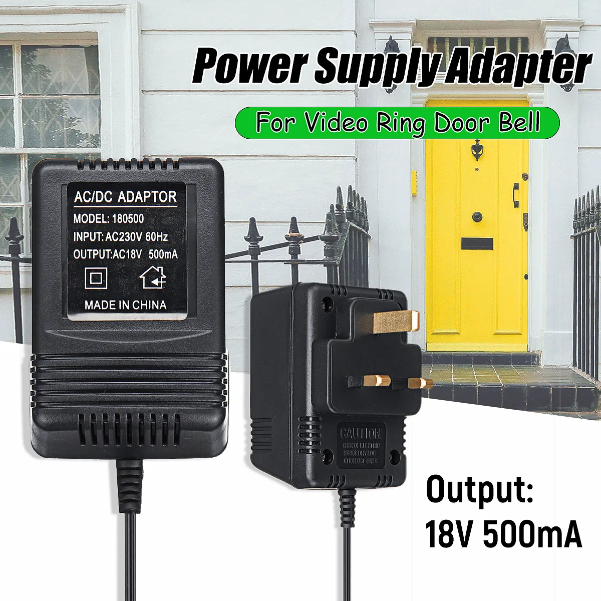 

AC 18V 500mA 9W Output UK Power Supply Adapter Transformer Easy Installation for Video Ring Doorbell