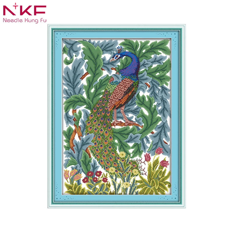

NKF Needlework,DMC Cross stitch,full embroidery kit,forest love bird peacock print pattern Cross-Stitch handwork painting gift