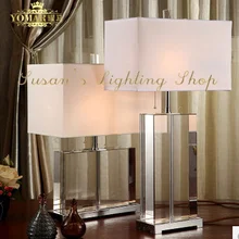 Современная Хрустальная настольная лампа для гостиной, прикроватный Настольный светильник, квадратный хрустальный корпус из белой ткани