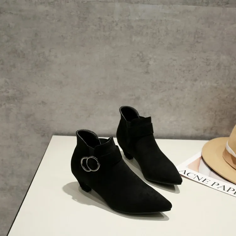 

Big Size 9 10 11-15 boots women shoes ankle boots for women ladies boots Pointy cat with velvety belt buckle