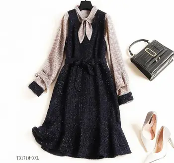 

European style 2019 New arrivals summer Spring fashion women clothes patchwork blouse + solid color dress casual suit T3171
