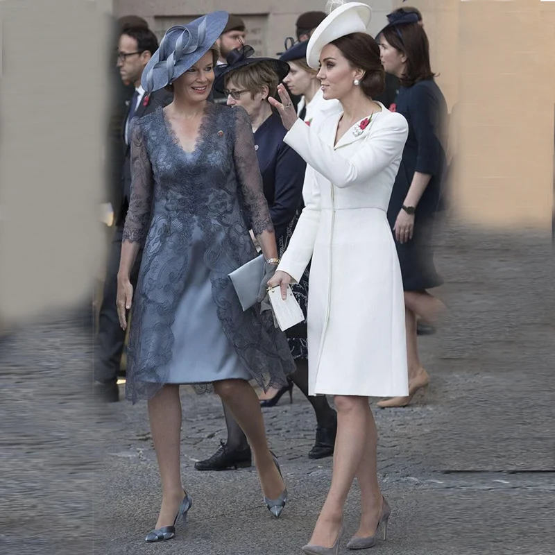 Весна 2018 белое платье принцессы Kate Middleton однотонные платья трапециевидной формы