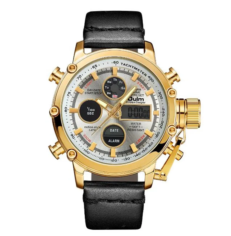 

Luxury Top Watches Men Dual Display Waterproof Analog Digital Watch Male Genuine Leather Calendar Alarm Quartz Wrist Watch Man